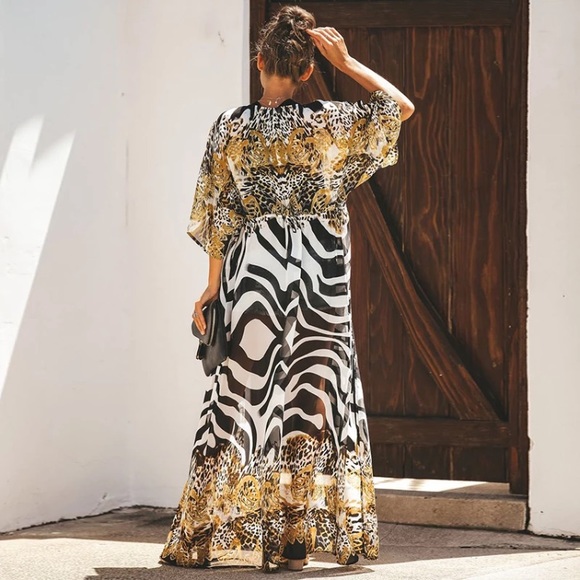 Long chiffon zebra-leopard print kimono - Picture 2 of 4